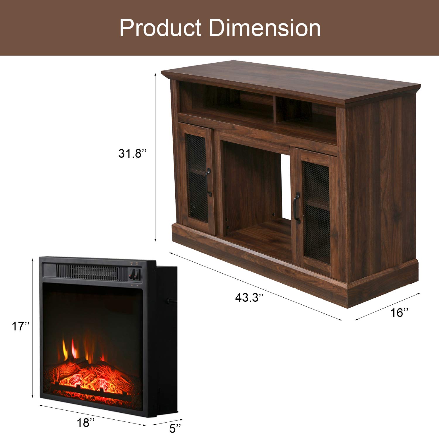 PatioFestival Fireplace Entertainment Center Wooden Electric Fireplaces tv Stand fire Place for TVs up to 50" Wide, Espresso