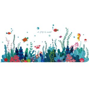 RW- 6794 Removable 3D Under The Sea View Grass Wall Decal DIY Ocean Coral Seaweed Wall Stickers Murals Peel and Stick Home Wall Decor for Kids Bedroom Bathroom Girl Nursery Wall Corner Decoration (A)