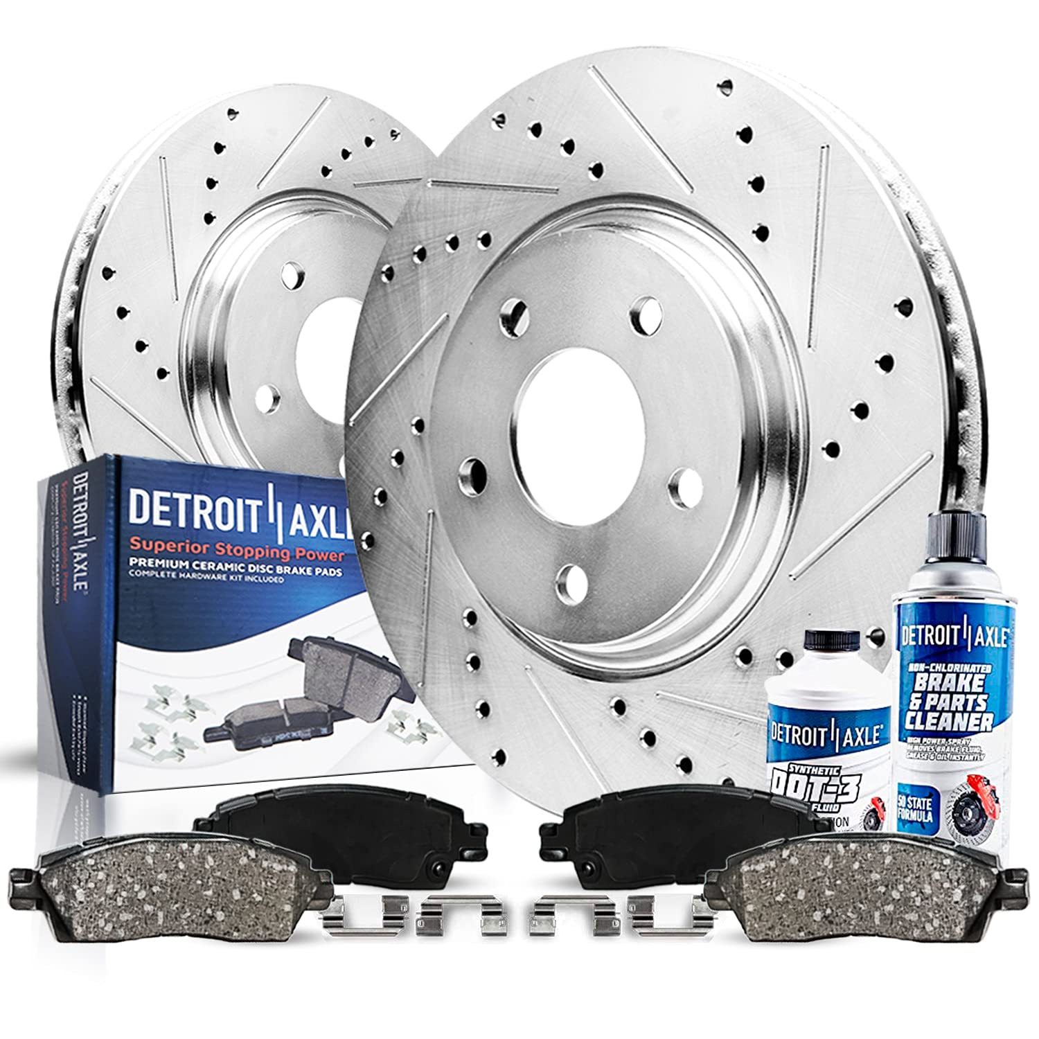 Detroit Axle - Front Brake Kit for V6 2005-2010 Ford Mustang Drilled & Slotted Brake Rotors and Ceramic Brakes Pads 2006 2007 2008 2009 Replacement - [Models Built Before 3/20/2010]