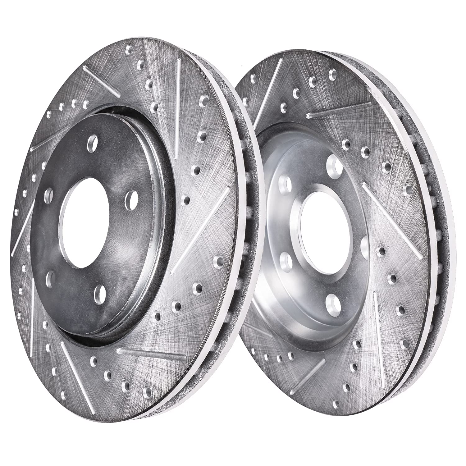 Detroit Axle - Front Brake Kit for V6 2005-2010 Ford Mustang Drilled & Slotted Brake Rotors and Ceramic Brakes Pads 2006 2007 2008 2009 Replacement - [Models Built Before 3/20/2010]