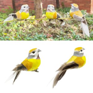 lwingflyer 12pcs 3.9" artificial simulation feather birds realistic yellow sparrow foam bird for craft wreath decoration christmas tree ornaments (clip)