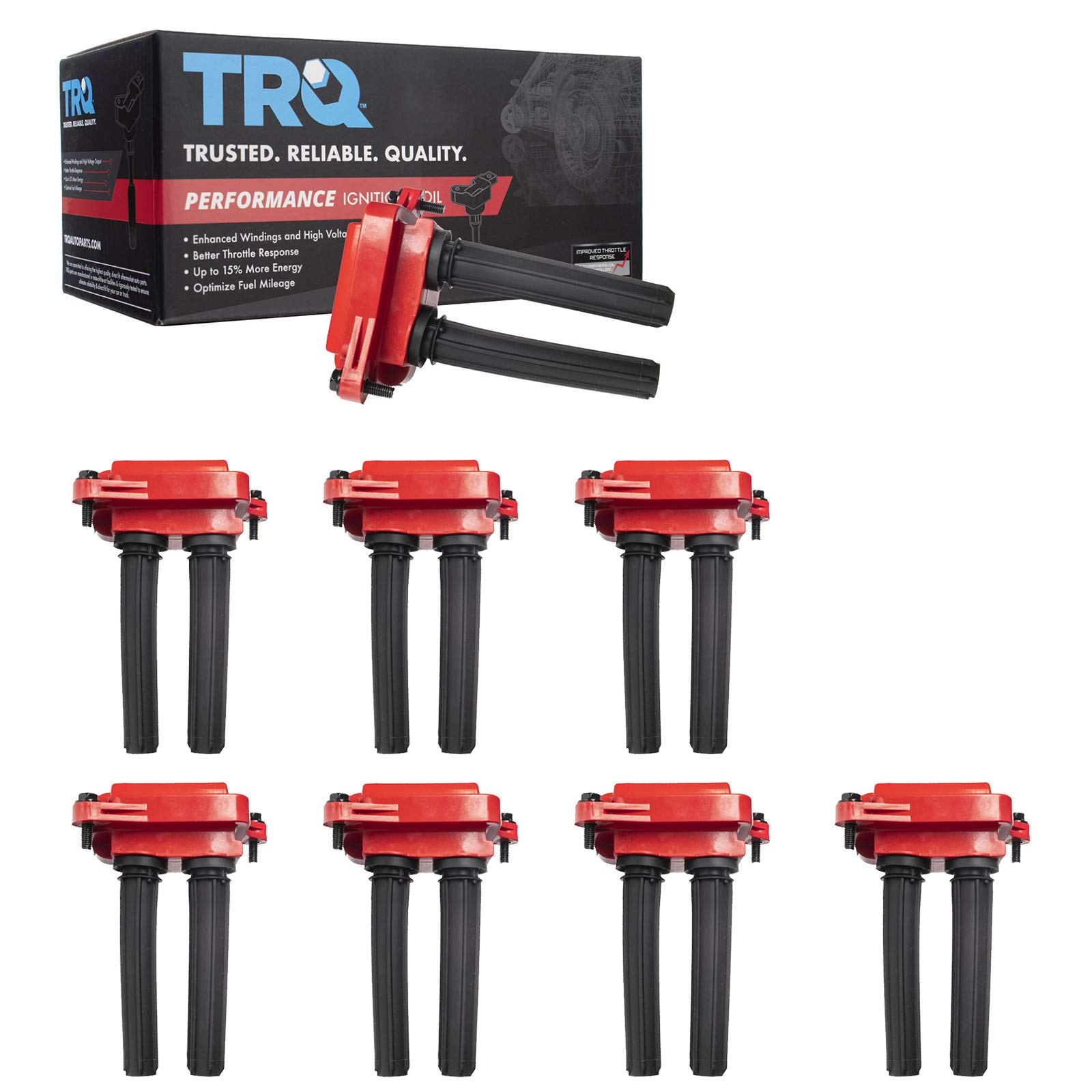 TRQ 8 Piece Premium High Performance Ignition Coil with Boot Kit Set for Ram/Chrysler/Dodge/Jeep