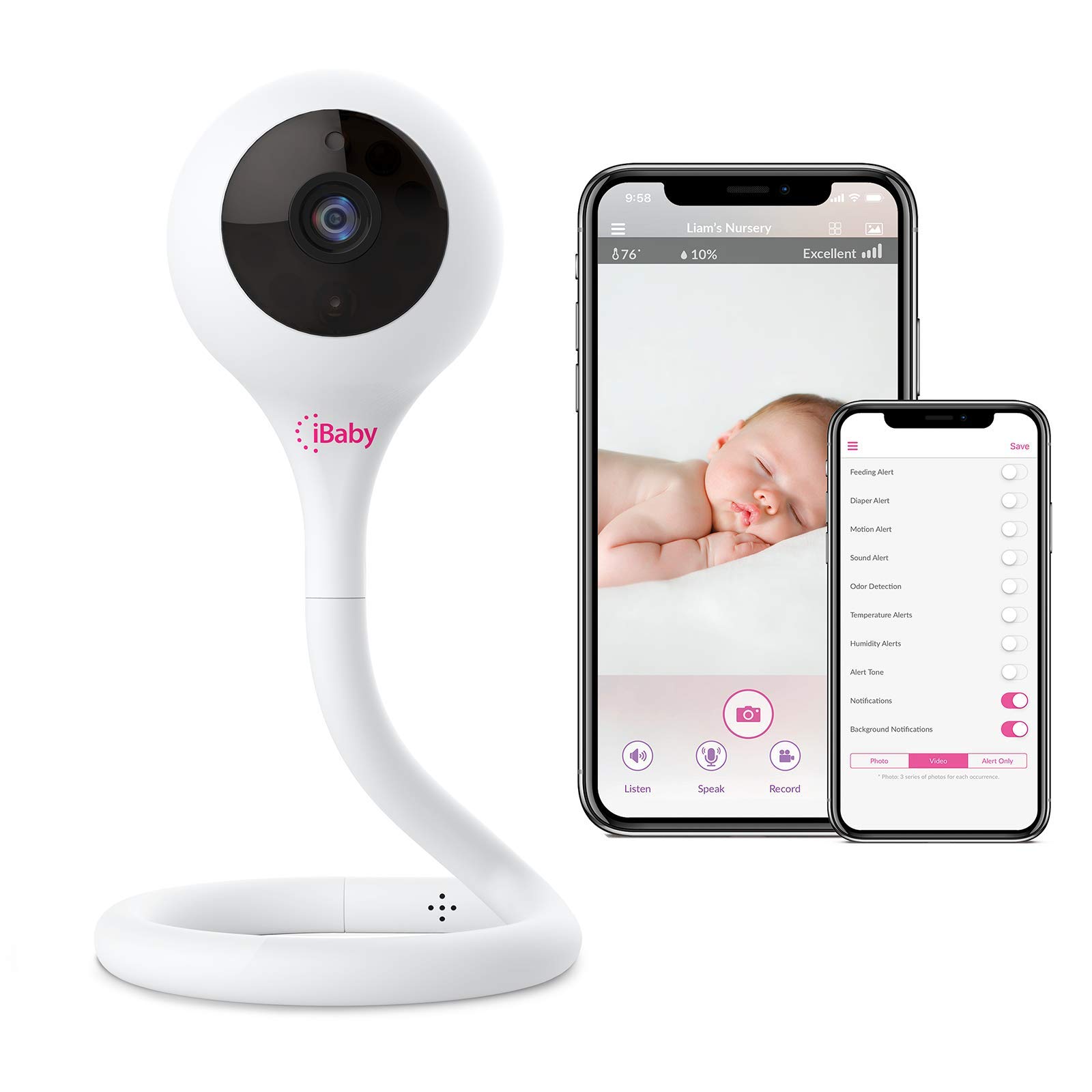 iBaby Smart WiFi Baby Monitor M2C, 2.4GHz, 1080P Camera, Infrared Night Vision, Flexible Base, Two Way Talk, Split Screen, Remote Smartphone App for Android and iOS