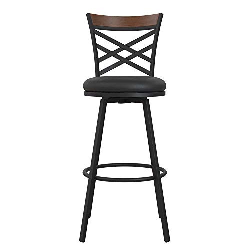 DHP Niam Upholstered Seat Swivel Black PU, Set of 3 Barstool