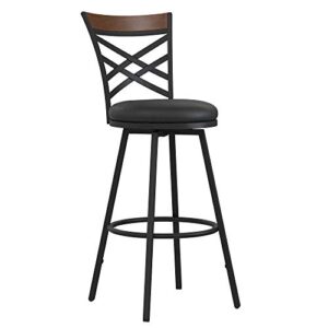 DHP Niam Upholstered Seat Swivel Black PU, Set of 3 Barstool