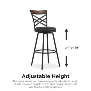 DHP Niam Upholstered Seat Swivel Black PU, Set of 3 Barstool