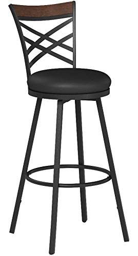 DHP Niam Upholstered Seat Swivel Black PU, Set of 3 Barstool