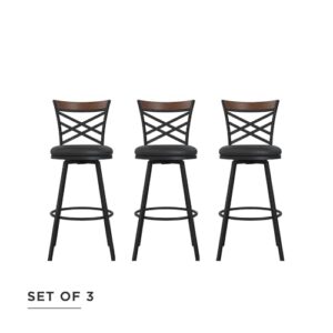 DHP Niam Upholstered Seat Swivel Black PU, Set of 3 Barstool