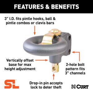CURT 48625 SecureLatch Channel-Style Lunette Ring, 25,000 Pounds, 3-Inch ID