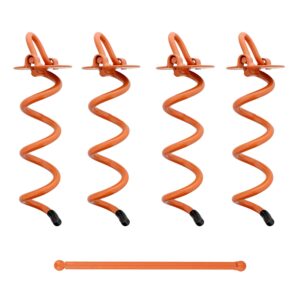 7penn spiral ground anchors - 8 inch orange tent stakes heavy duty ground screw anchor twist stakes, 4 pack