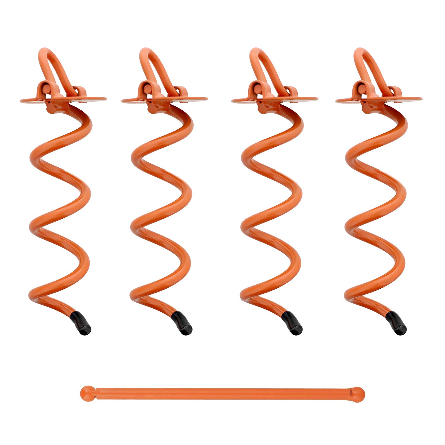 7Penn Spiral Ground Anchors - 8 Inch Orange Tent Stakes Heavy Duty Ground Screw Anchor Twist Stakes, 4 Pack