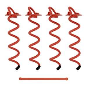 7penn spiral ground anchors - 10 inch red tent stakes heavy duty ground screw anchor twist stakes, 4 pack