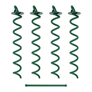 7penn ground anchors screw in 4 pack - 16 inch green spiral dog leash ground anchor tie down - heavy duty rv canopy stakes for high wind camping tents with 475 lbs pull force