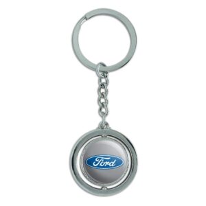 graphics & more ford motor company blue oval logo keychain spinning round chrome plated metal