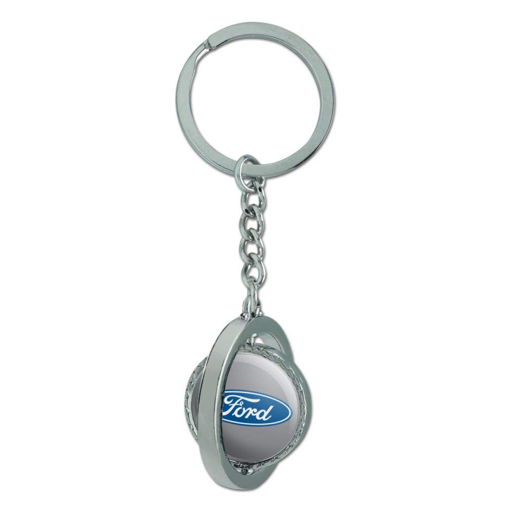 GRAPHICS & MORE Ford Motor Company Blue Oval Logo Keychain Spinning Round Chrome Plated Metal