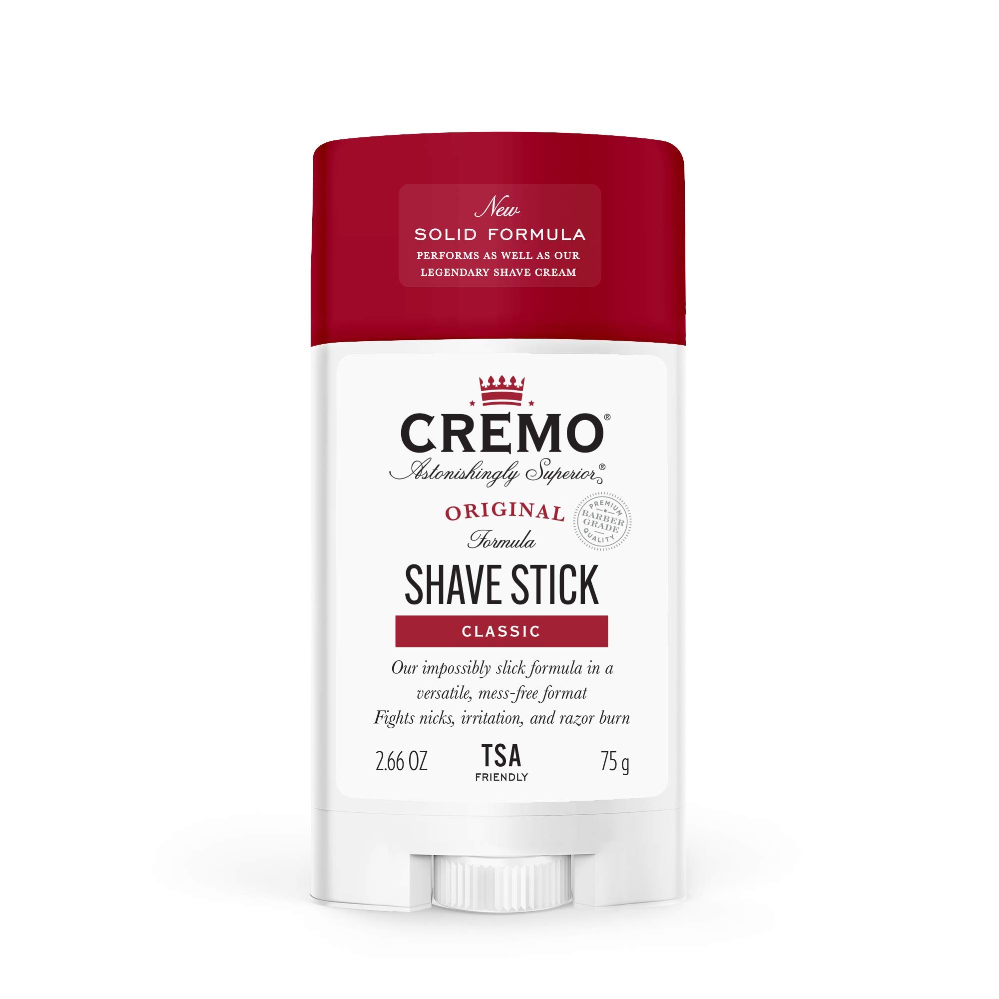 Cremo Barber Grade Shave Stick, Solid Mess-Free Formula, Original 2.66 Ounce