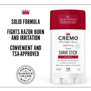 Cremo Barber Grade Shave Stick, Solid Mess-Free Formula, Original 2.66 Ounce