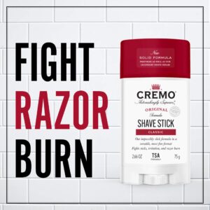 Cremo Barber Grade Shave Stick, Solid Mess-Free Formula, Original 2.66 Ounce