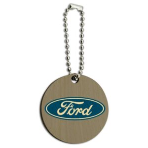 graphics & more ford motor company blue oval logo wood wooden round keychain key chain ring