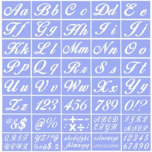 letter stencils for painting on wood - alphabet stencils with calligraphy large font and cursive letters numbers signs - reusable plastic art craft stencils - set of 40 pcs - 160 designs