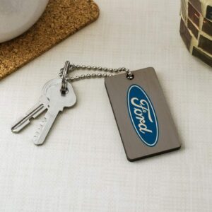 GRAPHICS & MORE Ford Motor Company Blue Oval Logo Wood Wooden Rectangle Keychain Key Ring