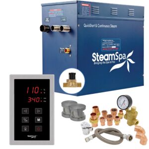 SteamSpa 12kW Steam Sauna Generator Premium Bundle 240V Steam Generator with Touch Pad Control, Steamheads, Pressure Relief Valve, Built-in Auto Drain and Plumber Quick Install Kit PRT1200BN-A