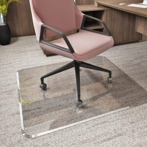 45” x 53” glass chair mat with exclusive beveled edge by clearly innovative, 1/4” thick clear tempered glass with easy roll edges | protect your home or office floor | perfect for hardwood or carpet