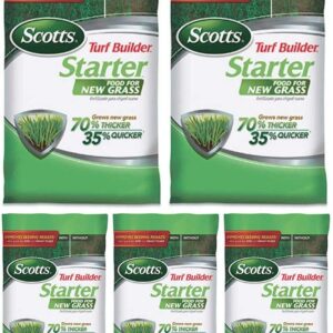 Scotts Turf Builder Starter Food for New Grass, 15 lb. - Lawn Fertilizer for Newly Planted Grass, Also Great for Sod and Grass Plugs - Covers 5,000 sq. ft. - 5 Pack