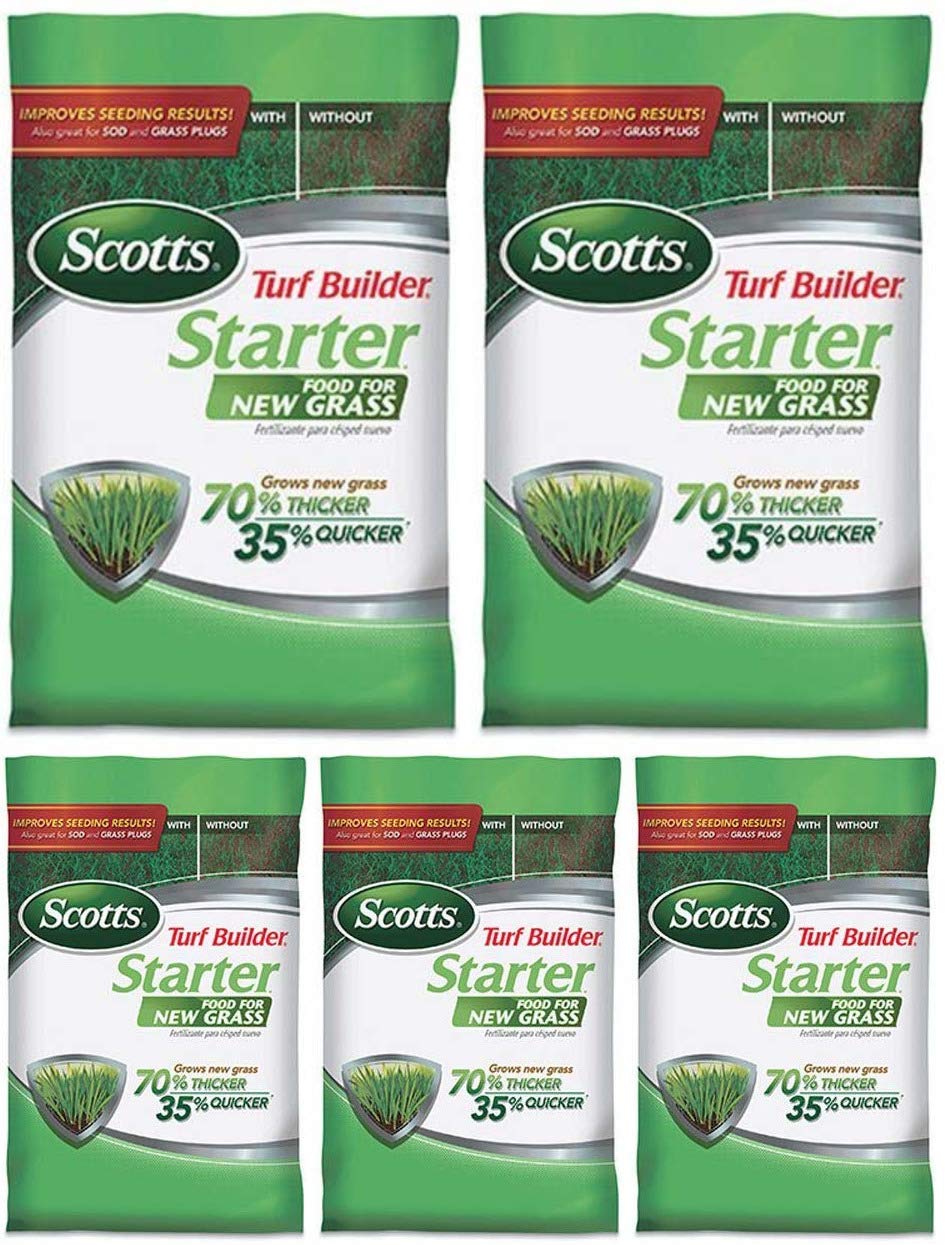 Scotts Turf Builder Starter Food for New Grass, 15 lb. - Lawn Fertilizer for Newly Planted Grass, Also Great for Sod and Grass Plugs - Covers 5,000 sq. ft. - 5 Pack