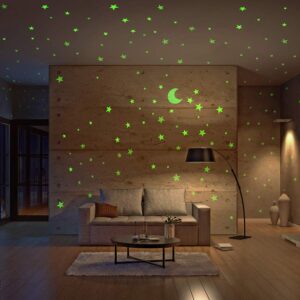 Finduat 466 Pcs Glow in The Dark Stars and Moon Wall Stickers, Glowing Stars and Moon for Ceiling and Wall Decals, Perfect for Kids Bedding Room or Party Birthday Gift(Green)