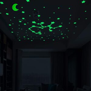 Finduat 466 Pcs Glow in The Dark Stars and Moon Wall Stickers, Glowing Stars and Moon for Ceiling and Wall Decals, Perfect for Kids Bedding Room or Party Birthday Gift(Green)