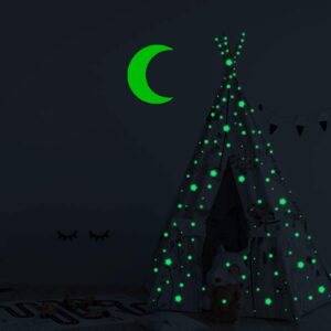 Finduat 466 Pcs Glow in The Dark Stars and Moon Wall Stickers, Glowing Stars and Moon for Ceiling and Wall Decals, Perfect for Kids Bedding Room or Party Birthday Gift(Green)