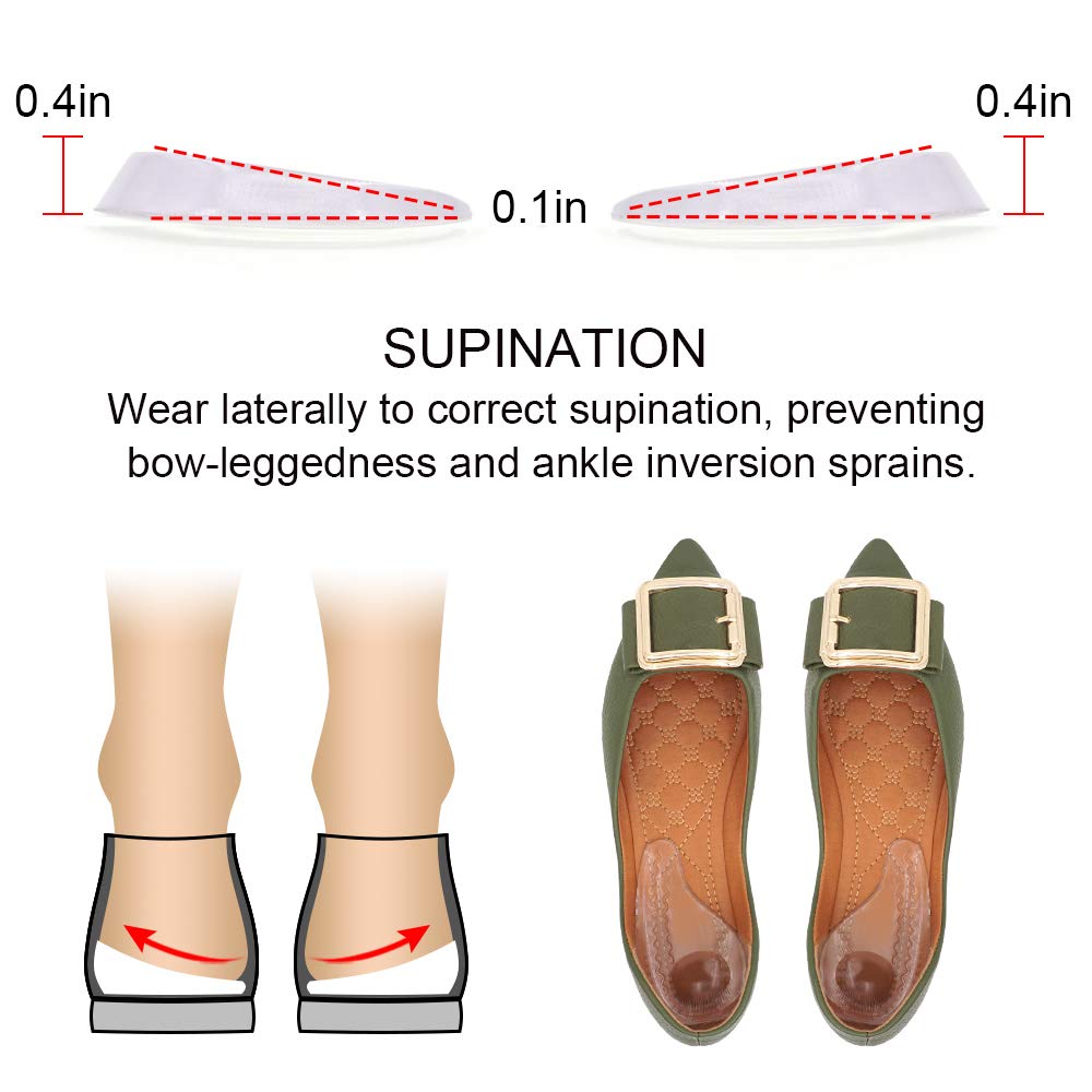 Dr. Foot's Supination Insoles & Overpronation Insoles, Medial & Lateral Heel Cups for Foot Alignment, Knee Pain, Bow Legs, Osteoarthritis (Medium - Women's 8-11.5|Men's 6-10.5, Clear)