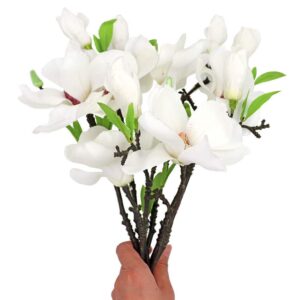 DAMEING Artificial Magnolia Flower 6pcs Bridal Wedding Bouquet Cloth Plastic Fake Wedding Flower Bouquet for Wedding Party Home Office Garden Bridal Hydrangea Decor Anniversary Pool Party