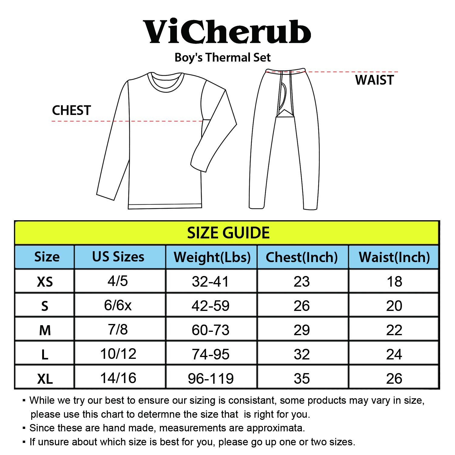 ViCherub Thermal Underwear Set for Boys Long Johns Fleece Lined Kids Base Layer Thermals Sets Boy Charcoal XL