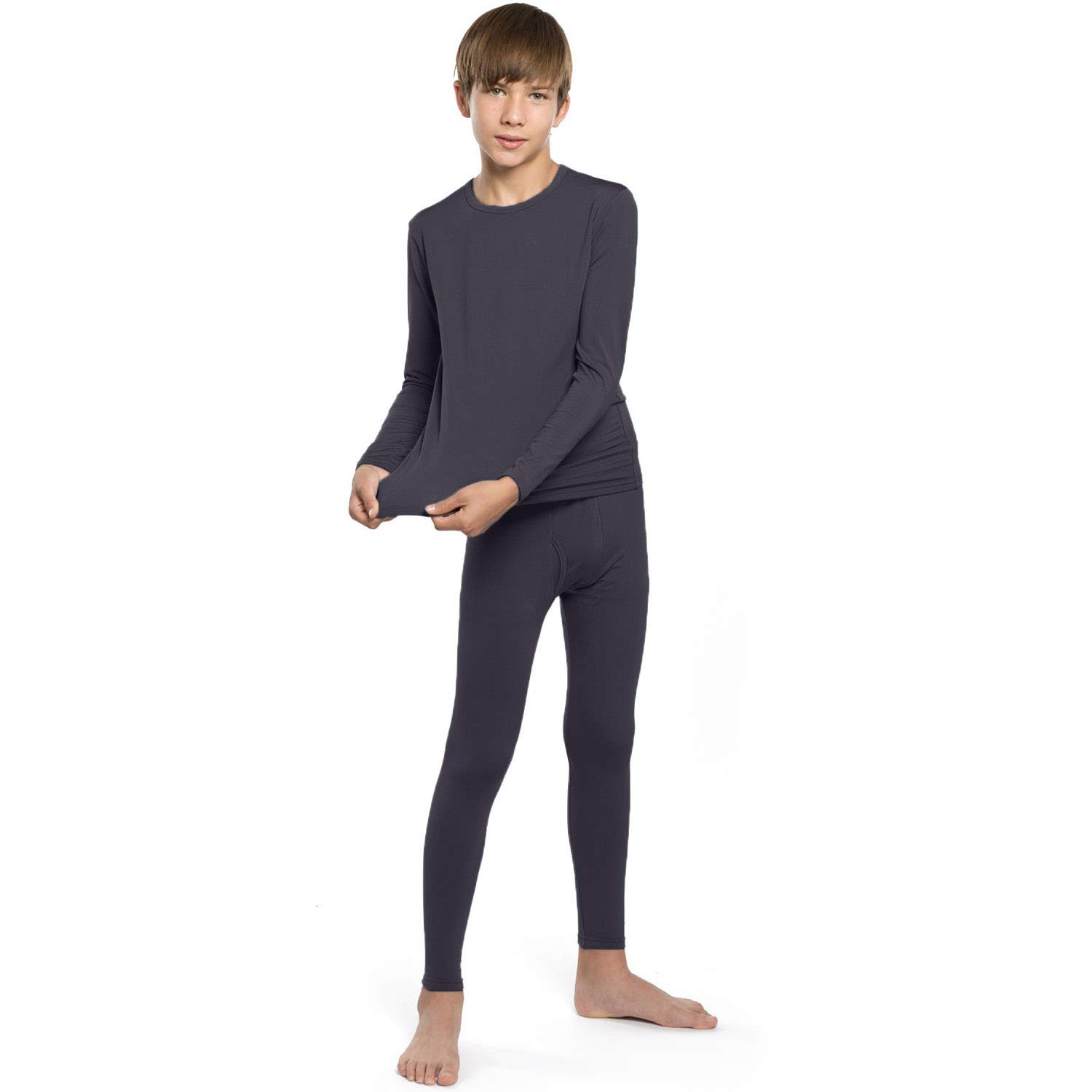 ViCherub Thermal Underwear Set for Boys Long Johns Fleece Lined Kids Base Layer Thermals Sets Boy Charcoal XL