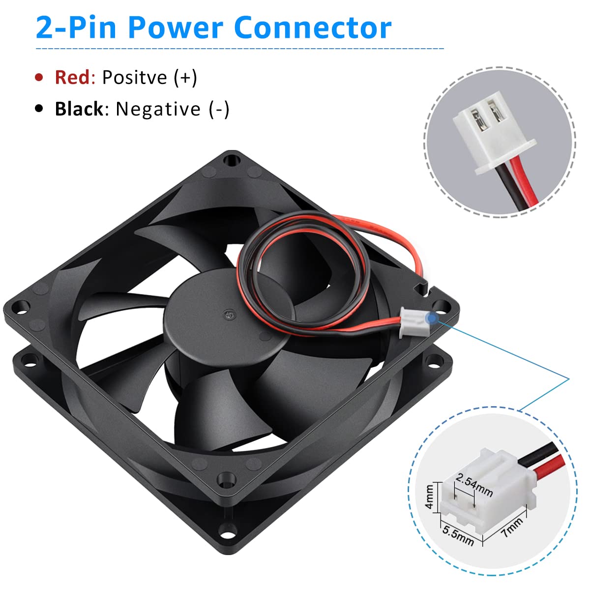 GDSTIME 2 Pack 80mm x 25mm Dual Ball Bearings High Speed 4500RPM 12V DC Brushless Cooling Fan