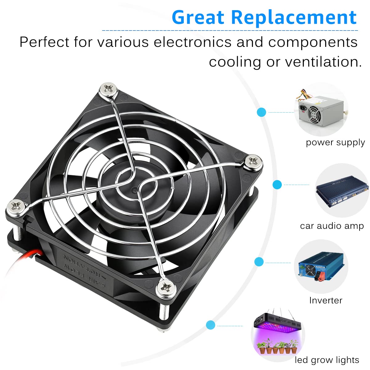 GDSTIME 2 Pack 80mm x 25mm Dual Ball Bearings High Speed 4500RPM 12V DC Brushless Cooling Fan