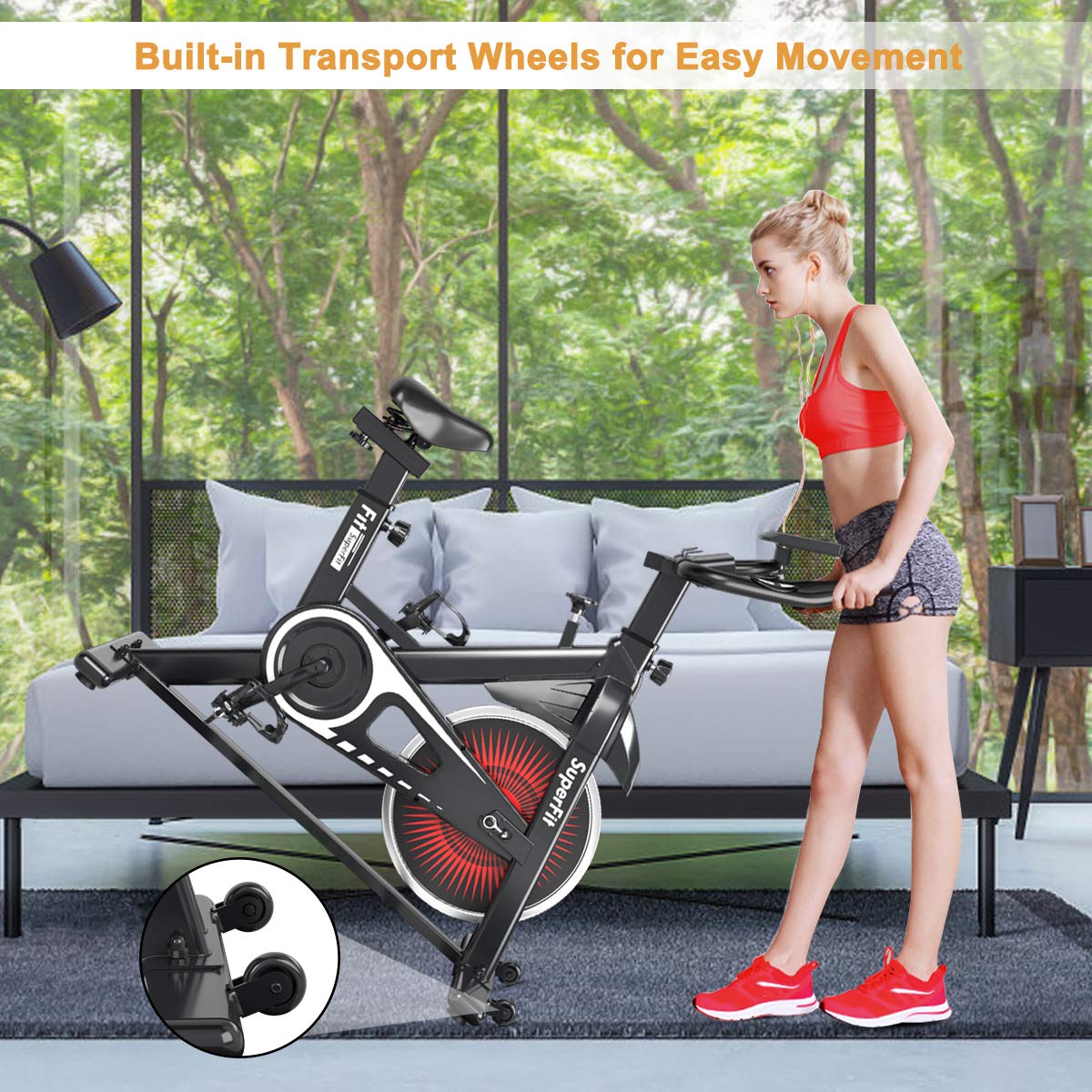 Goplus Indoor Cycling Bike, Silent Belt Drive Exercise Bike Stationary Bicycle with Steel Flywheel, Phone Holder, Adjustable Seat and Handlebar, LCD Monitor, Heart Rate Monitor (Black + White)