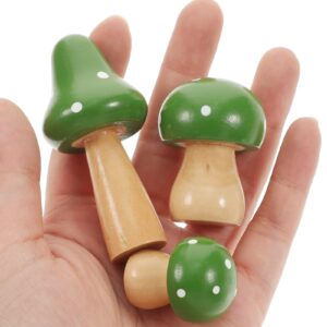 SUPVOX 3pcs Mushrooms Miniature Figurines Mini Wooden Mushrooms Fairy Garden Accessories Flower Pots Micro Landscape Decoration Supplies (Green)