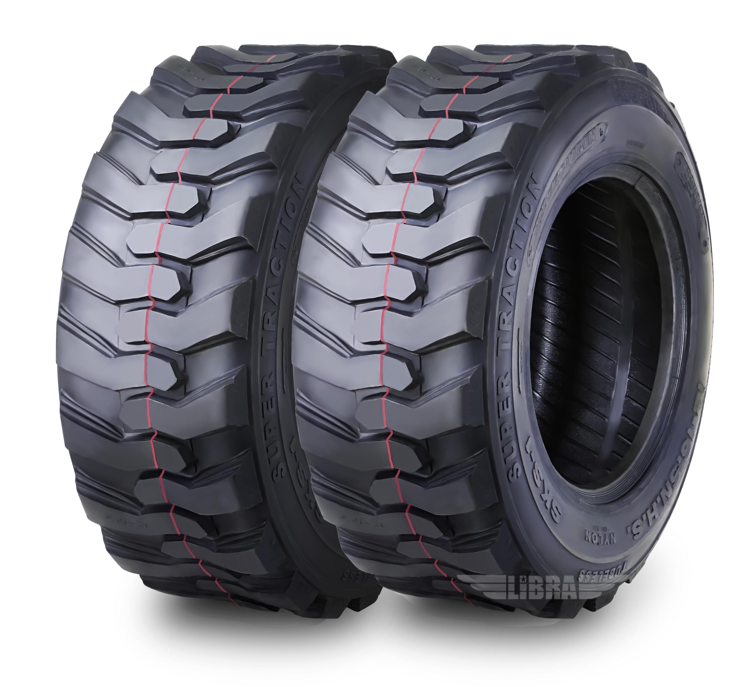 Set 2 New Heavy Duty 12-16.5 12x16.5 12 Ply Industrial Skid Steer Tire w/Rim Guard