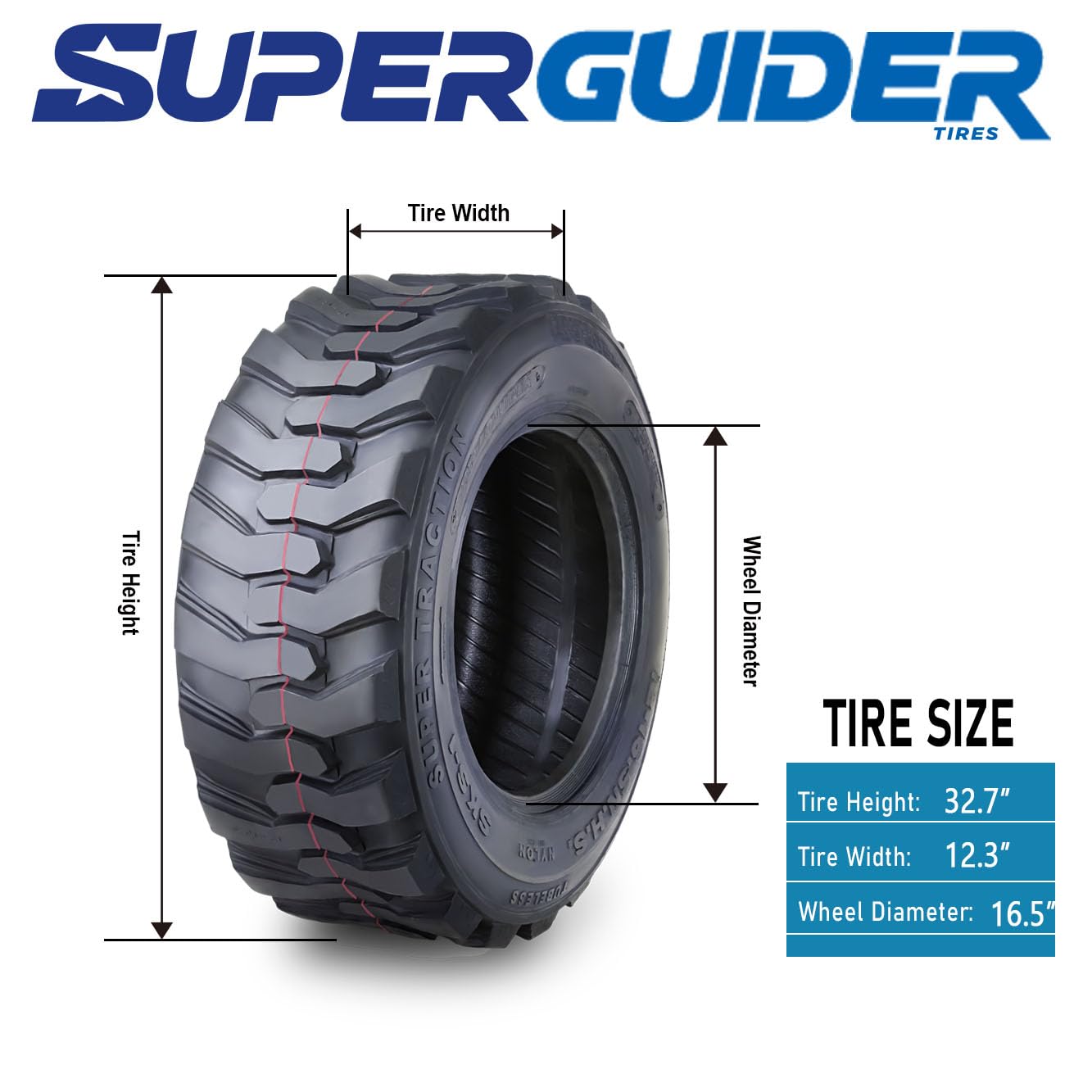 Set 2 New Heavy Duty 12-16.5 12x16.5 12 Ply Industrial Skid Steer Tire w/Rim Guard