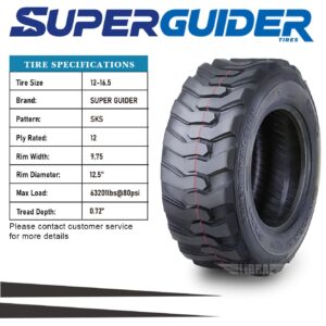 Set 2 New Heavy Duty 12-16.5 12x16.5 12 Ply Industrial Skid Steer Tire w/Rim Guard