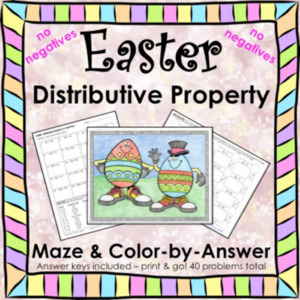 spring math easter math distributive property no negatives maze and color by number bundle