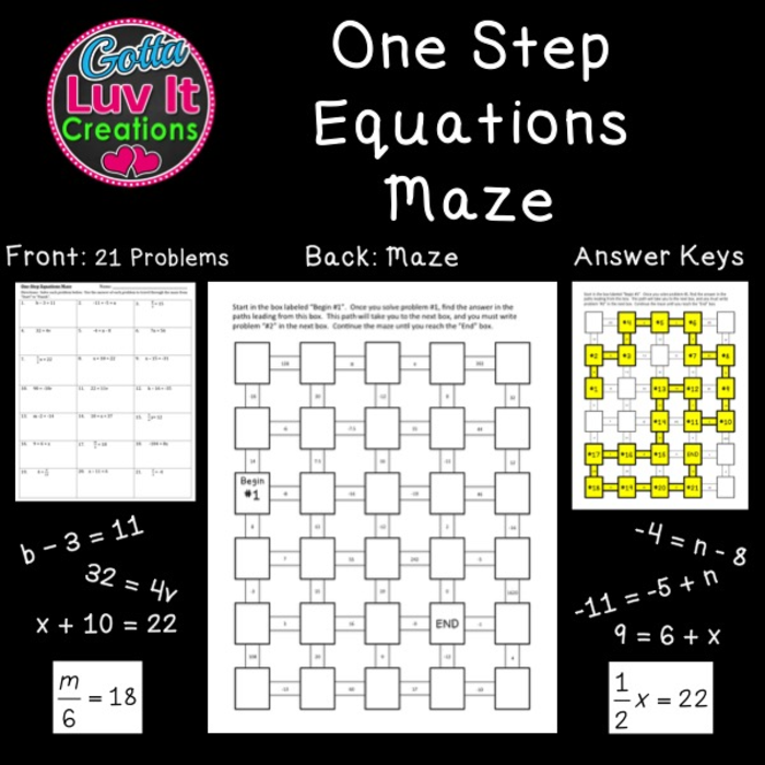 Solving Equations One Step Equations Activity Includes Negatives Maze