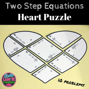 solving equations two step equations math heart puzzle