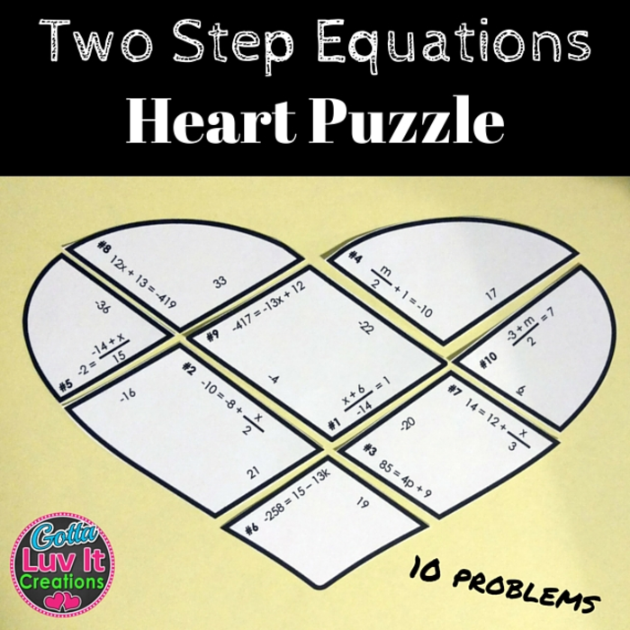 Solving Equations Two Step Equations Math Heart Puzzle