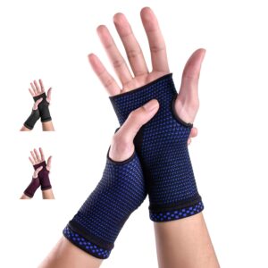 abyon wrist compression sleeves (pair) for carpal tunnel and pain relief treatment,wrist support for women and men.breathable and sweat-absorbing carpal tunnel wrist brace (blue, medium)
