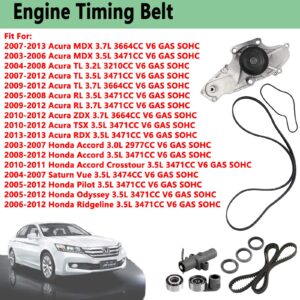 TKH-002 Engine Timing Belt Kit with Water Pump,Compatible with 2003-2013 Acura MDX TL RL ZDX TSX RDX Honda Accord Odyssey Pilot Ridgeline Saturn Vue 3.0L 3.5L 3.7L SOHC V6 Replace TCKWP329 TKH002