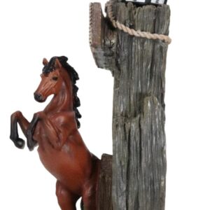 Ebros Large Rustic Country Western Rearing Chestnut Horse by Farm Outpost with Welcome Sign Statue Equipped with Solar LED Lantern Light Stallion Horses Decor Figurine for Patio Poolside Garden Home